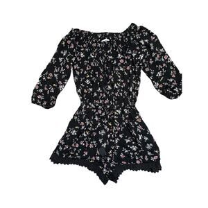 Abercrombie & Fitch Black Floral Boho prairy Romper Size XS